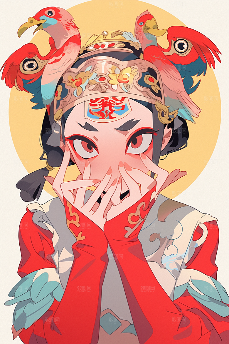 京剧女孩扮相国粹插画
