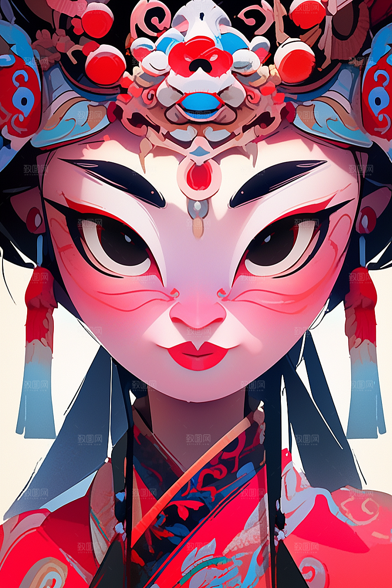 京剧女孩中国风中式插画