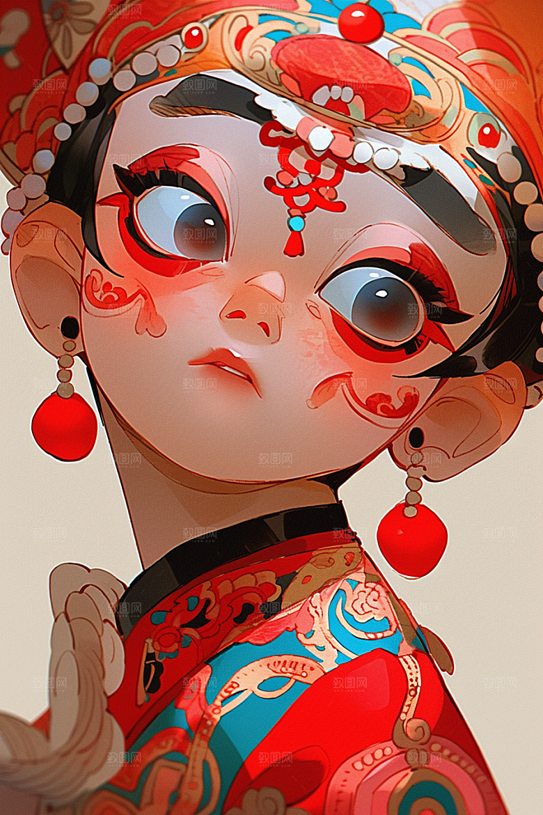 京剧女孩中国风传统风格插画