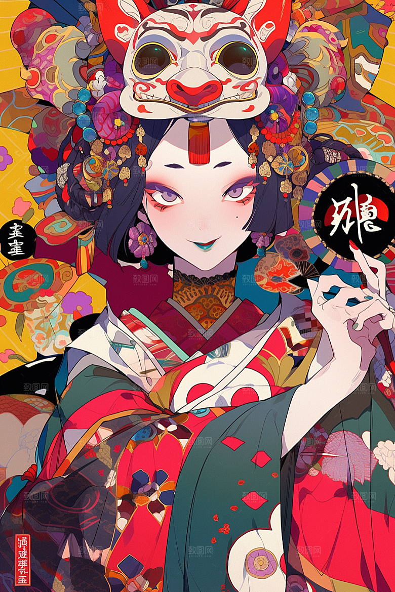 京剧女孩国潮手绘插画