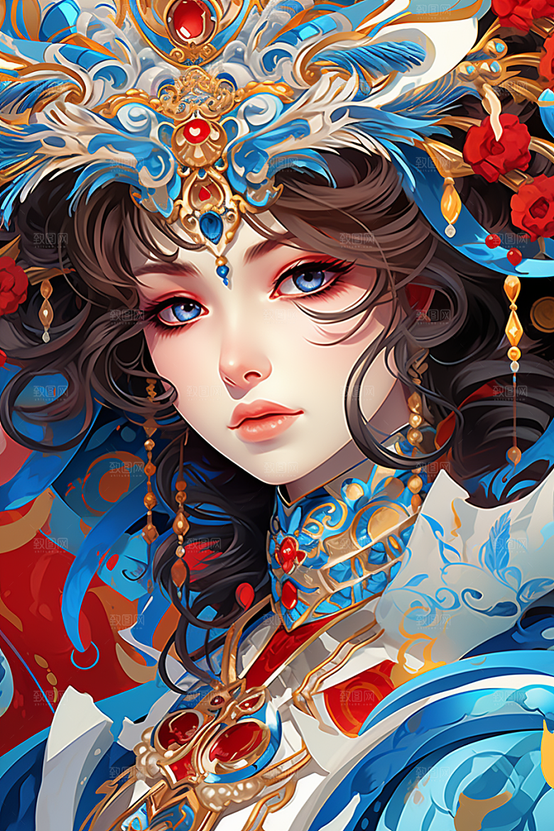 京剧女孩中国风戏剧插画