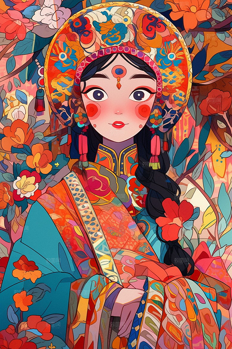 京剧女孩国潮戏剧插画