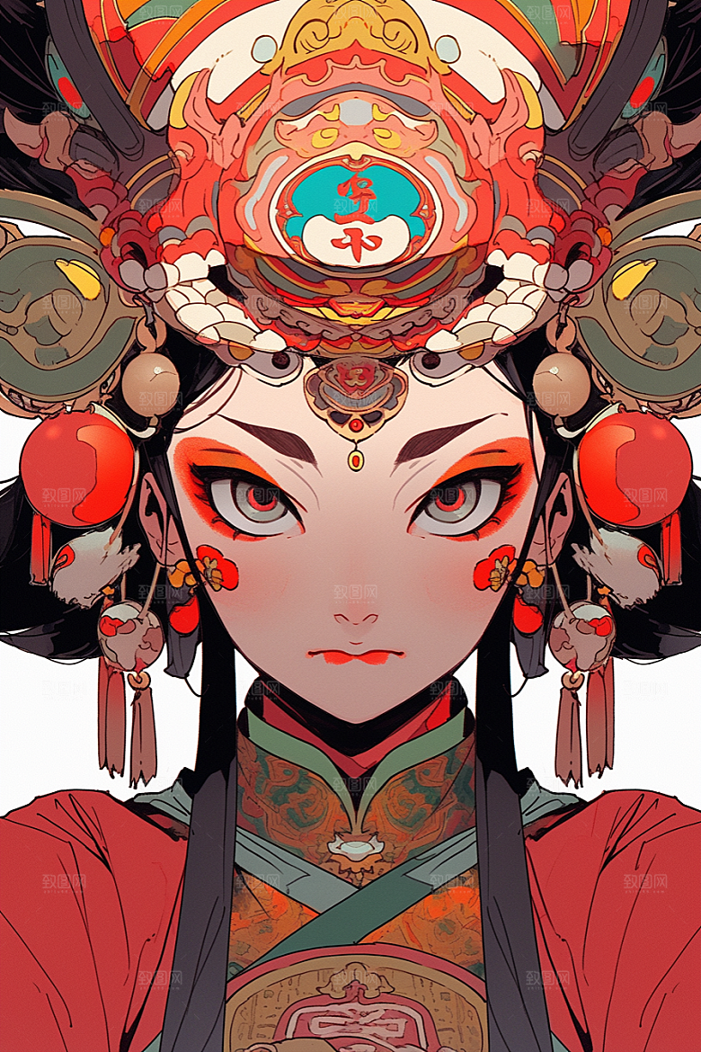 京剧女孩国粹中式插画