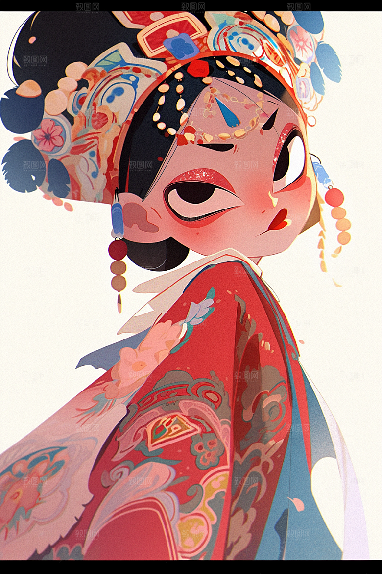 京剧女孩中式国潮插画