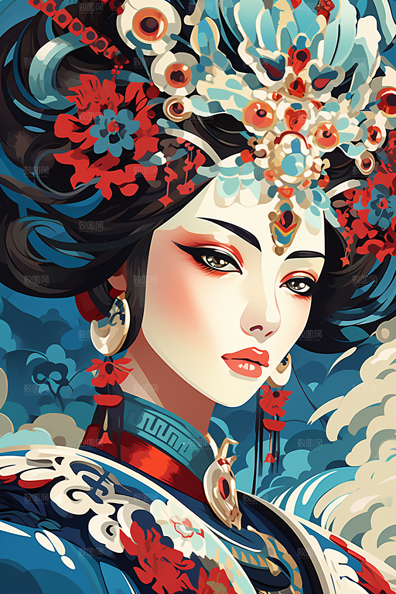 京剧女孩戏剧中国风插画