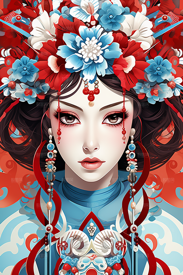 京剧女孩戏剧扮相插画