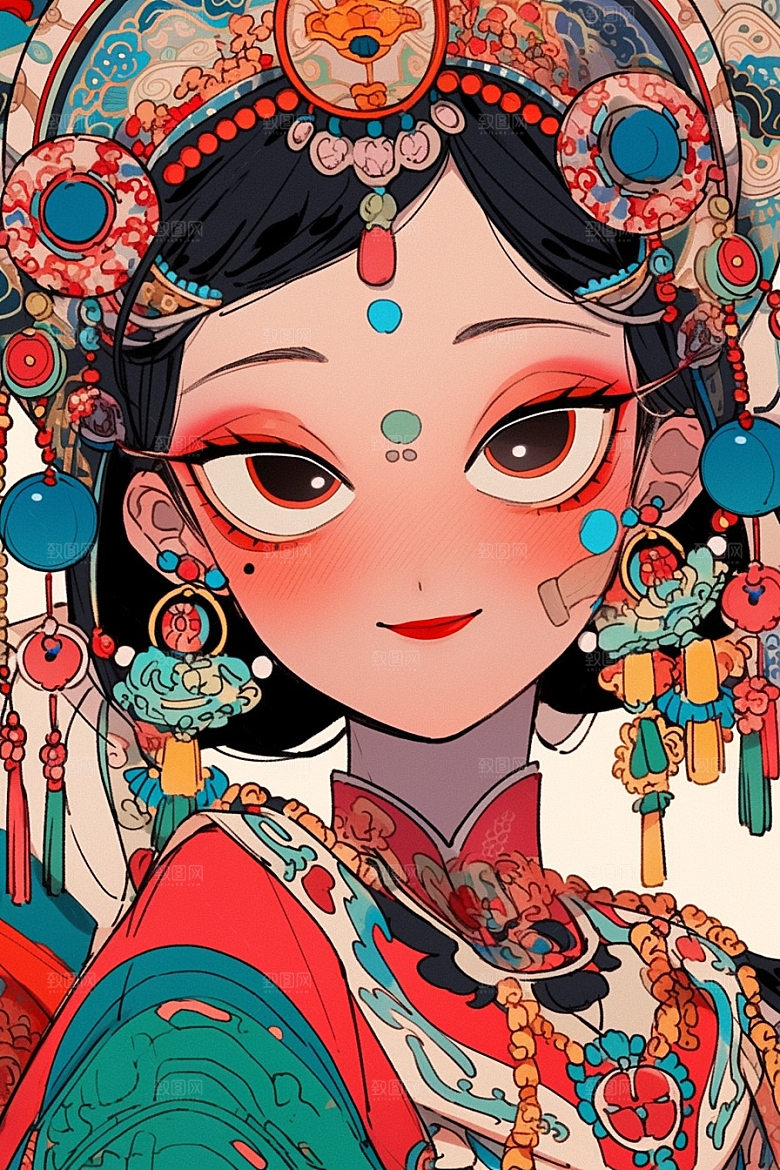 京剧女孩扮相中式插画
