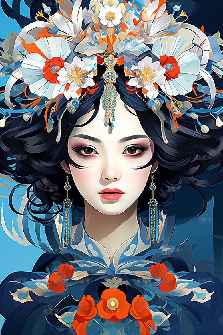 京剧女孩国粹传统风格插画