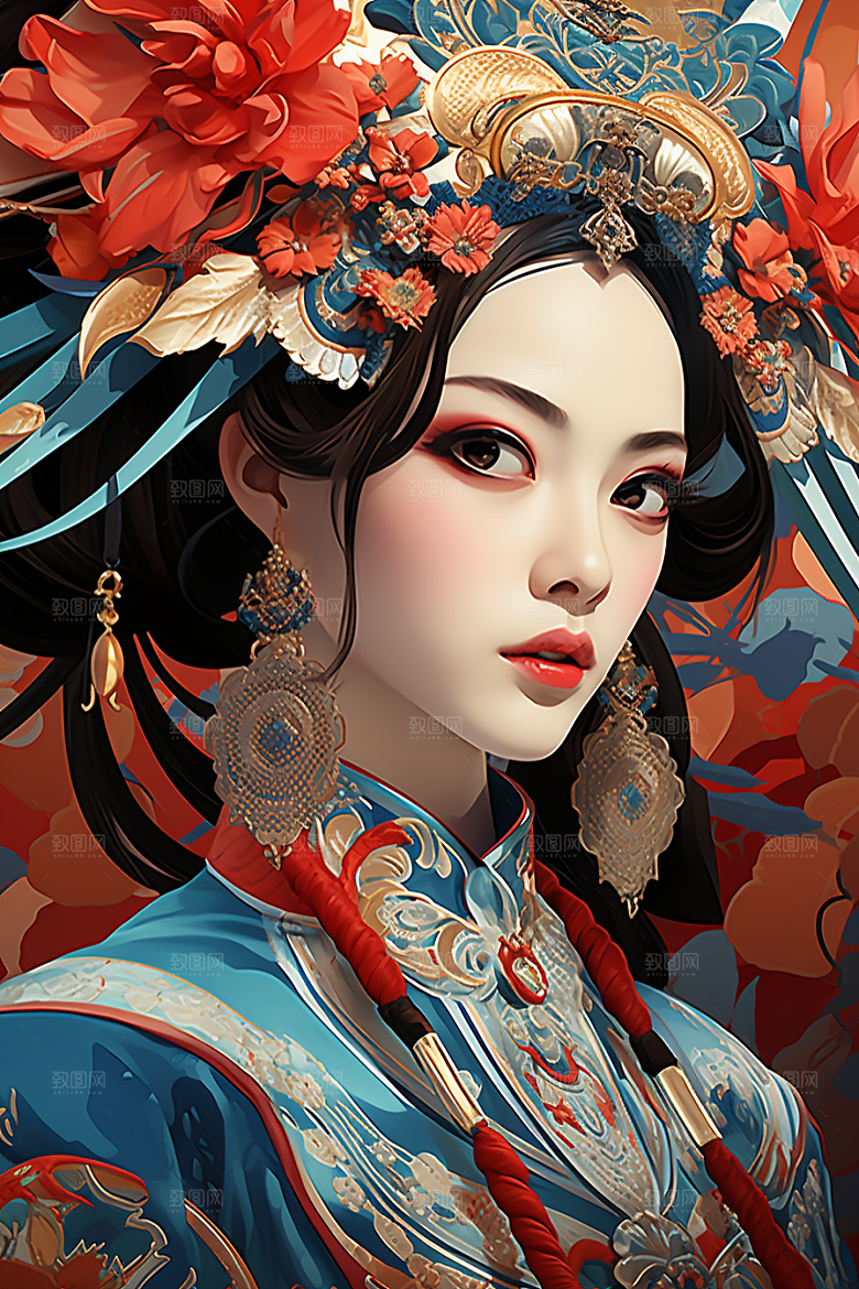 京剧女孩中式国粹插画