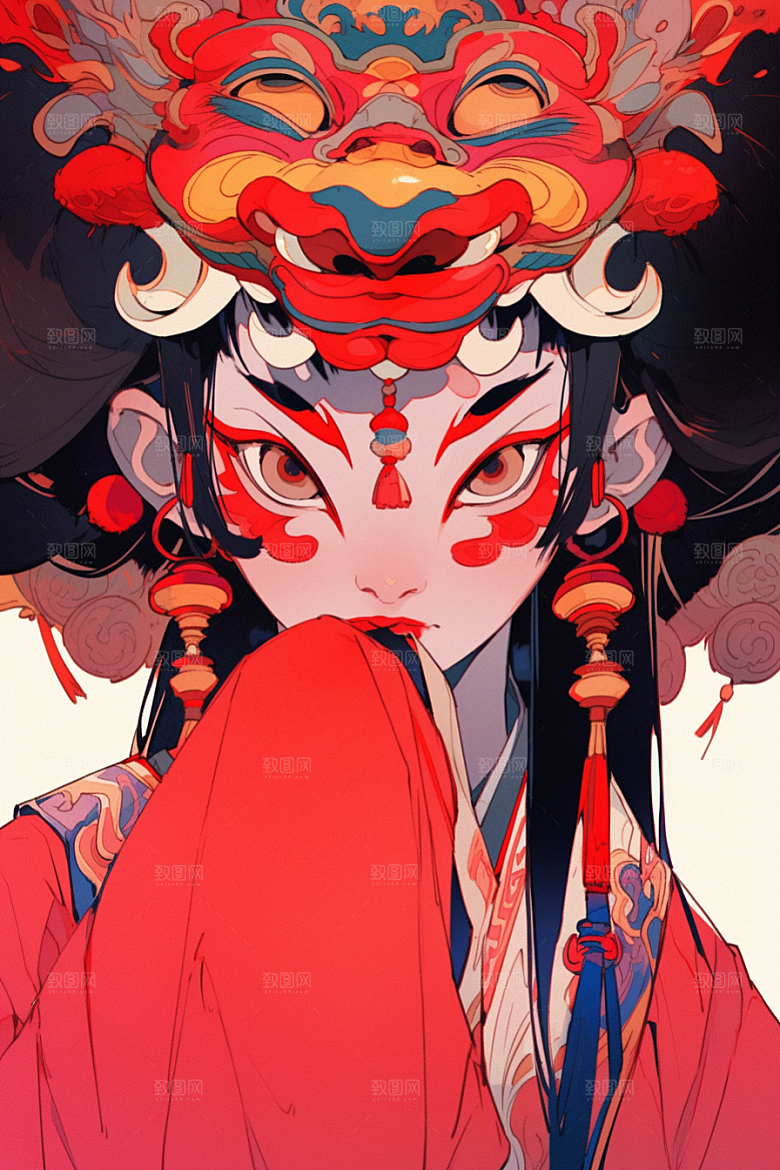 京剧女孩中式国潮插画