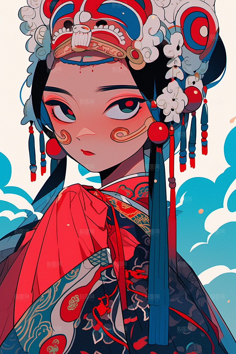 京剧女孩传统风格国潮插画