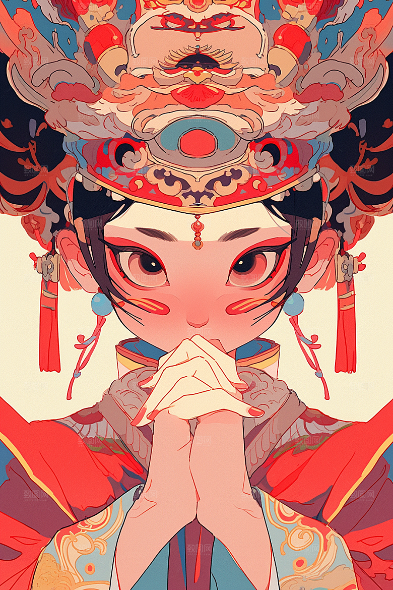 京剧女孩国粹国潮插画