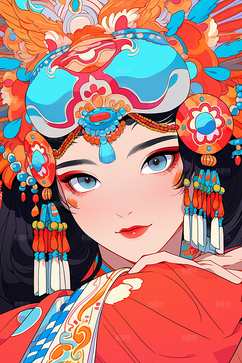 京剧女孩国潮国粹插画