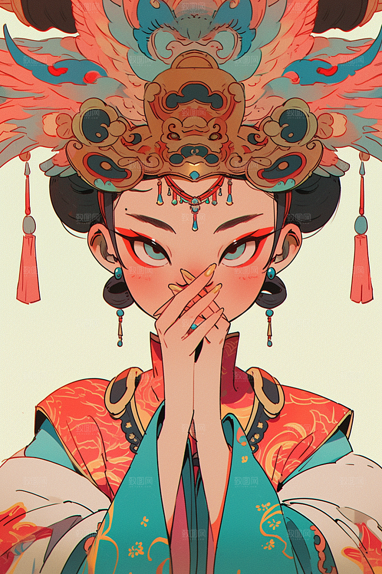 京剧女孩国潮中式插画