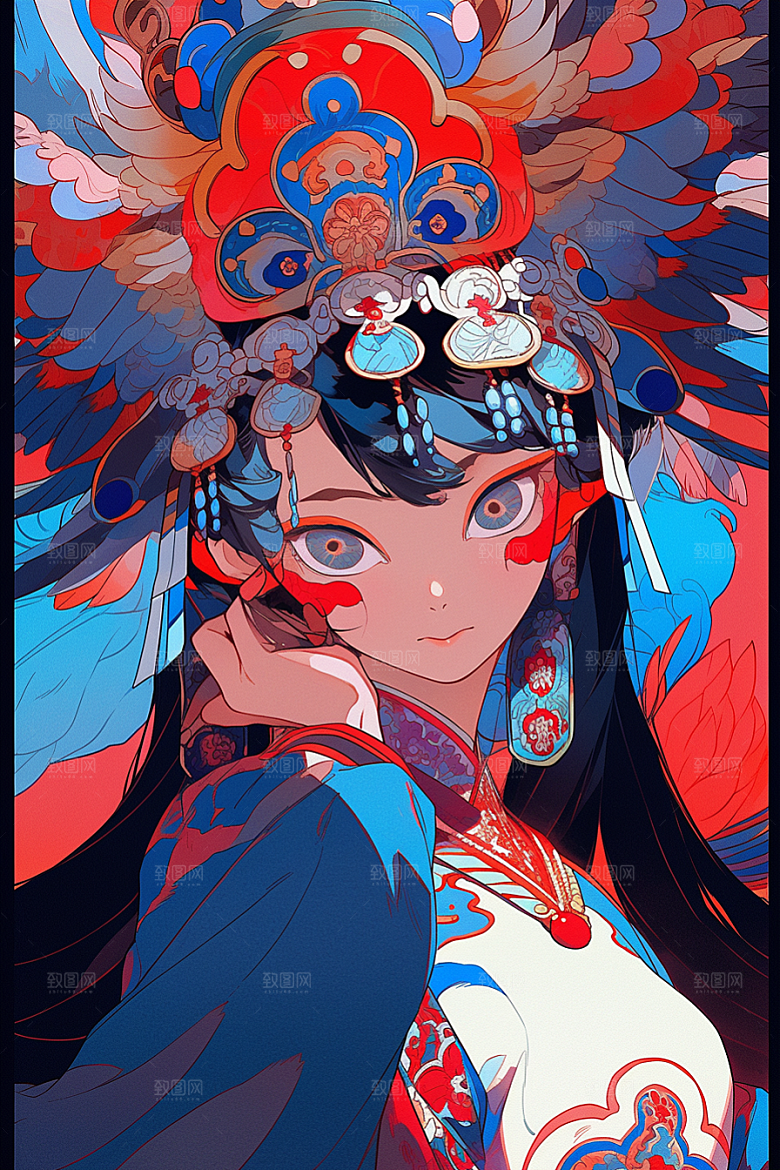 京剧女孩传统风格戏剧插画