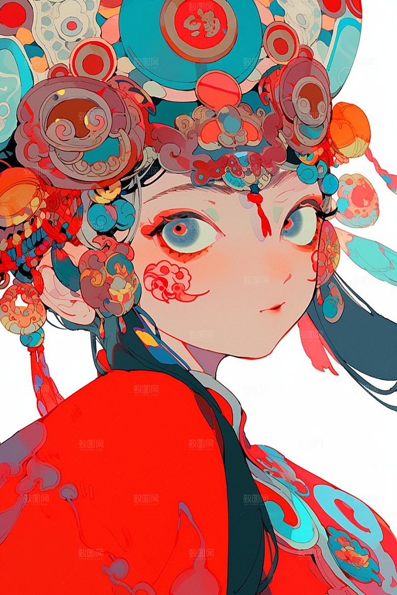 京剧女孩中式传统风格插画