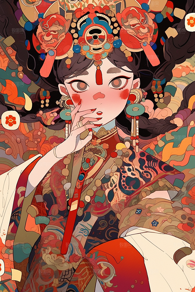 京剧女孩国粹戏曲插画