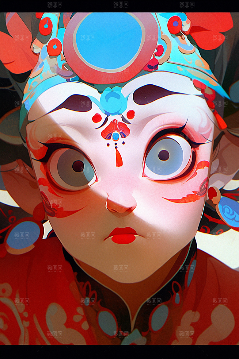 京剧女孩扮相中式插画
