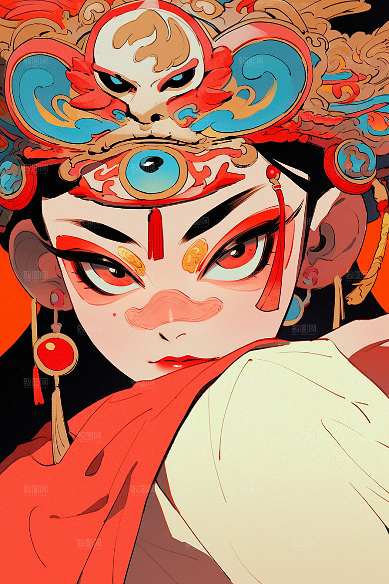 京剧女孩国粹扮相插画