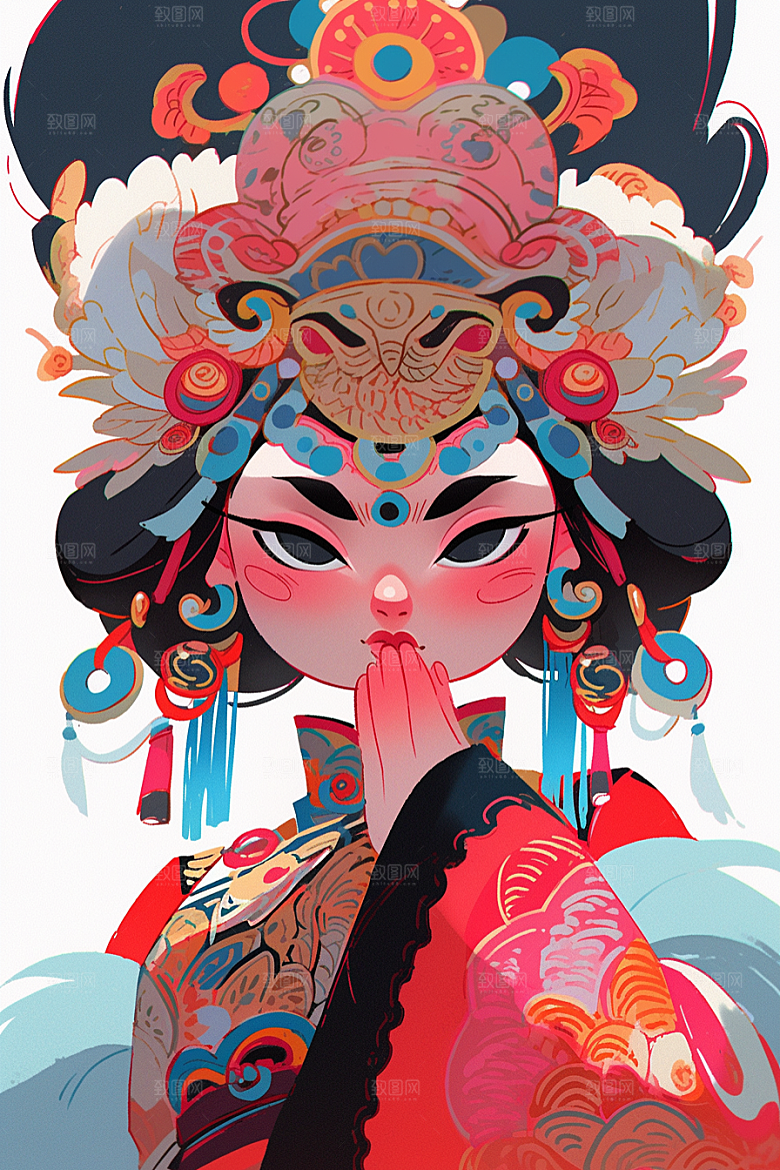 京剧女孩国粹中式插画