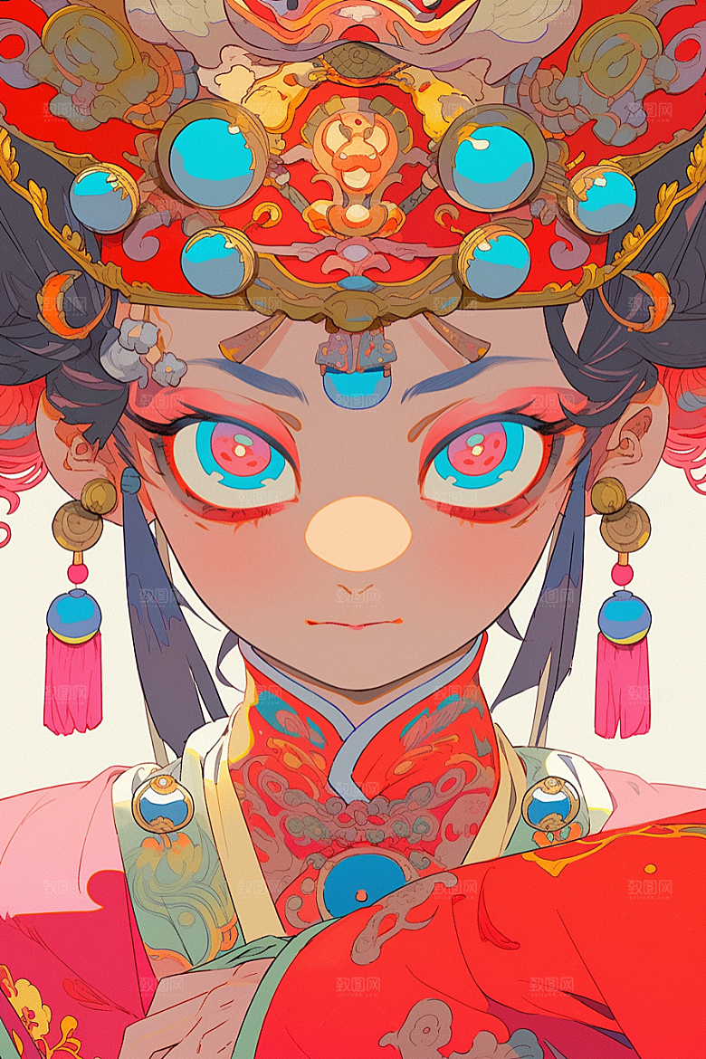 京剧女孩扮相手绘插画