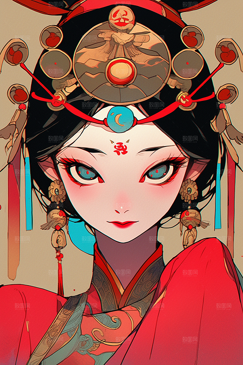 京剧女孩中式扮相插画