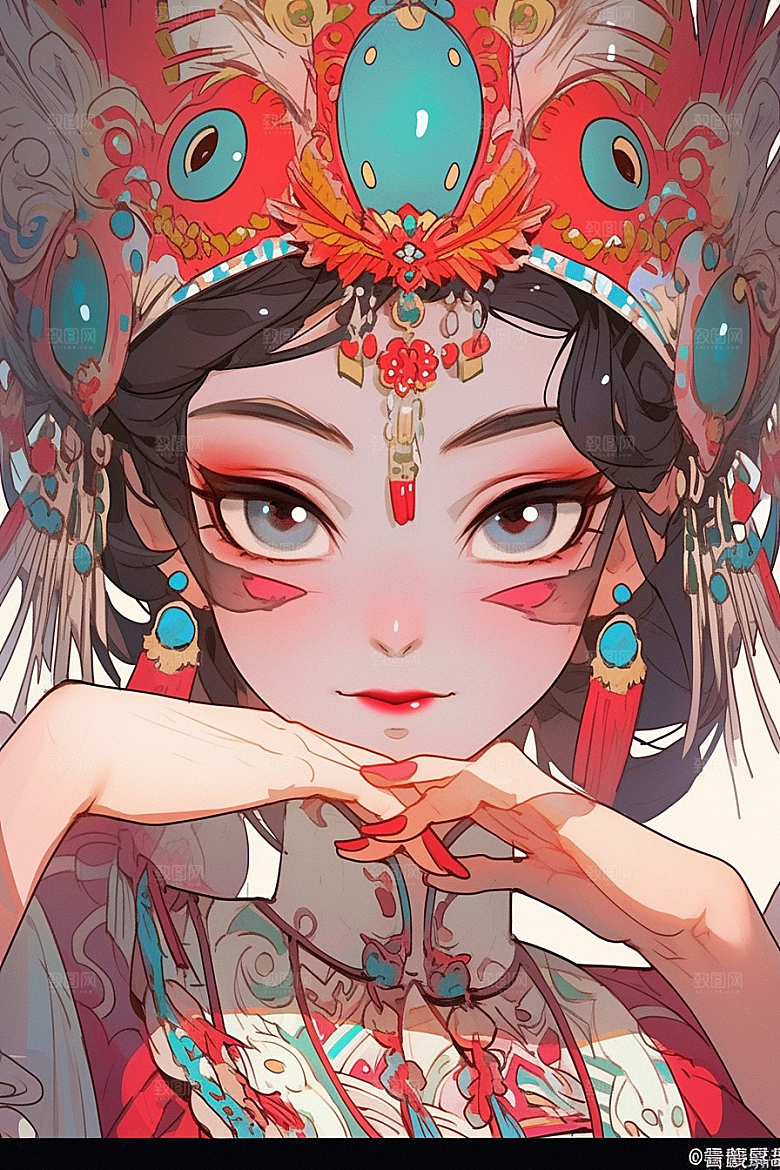 京剧女孩手绘扮相插画