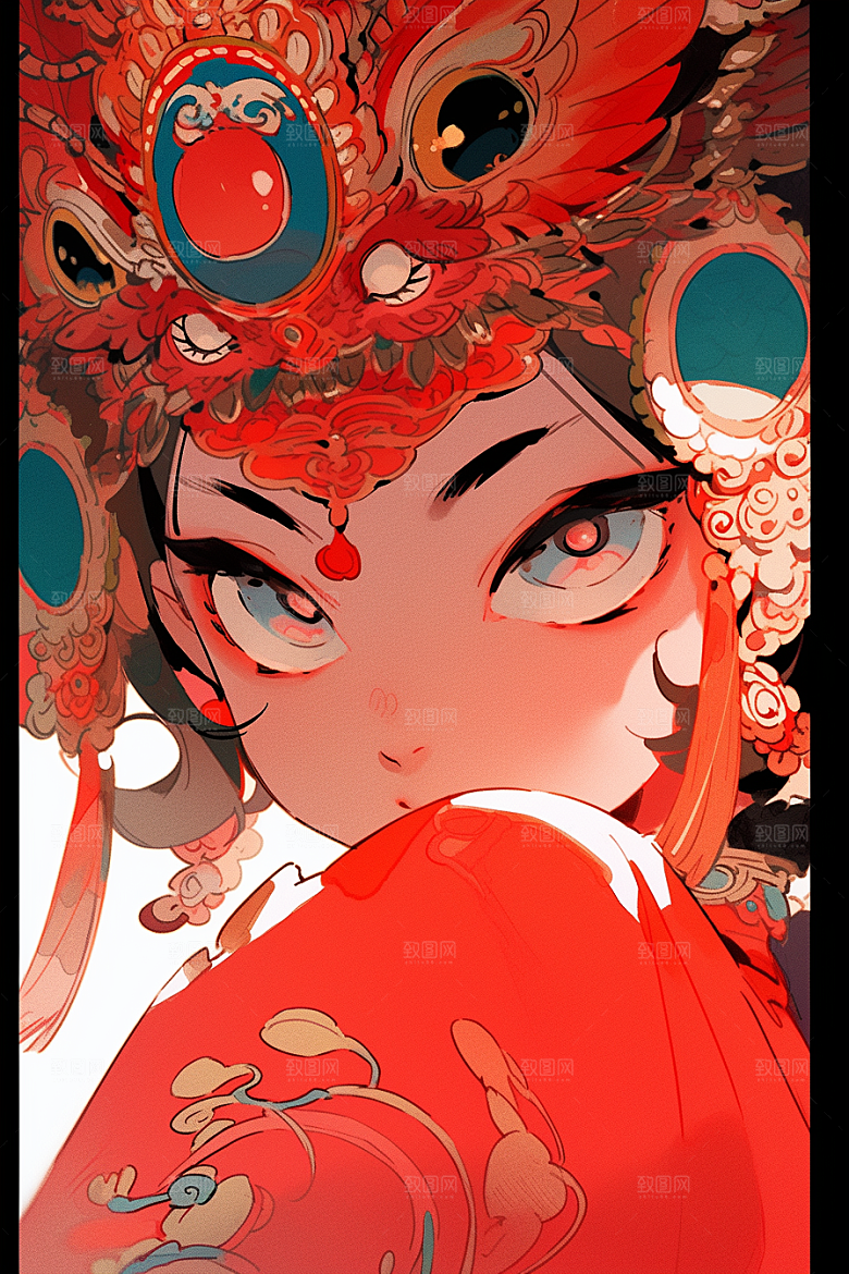 京剧女孩扮相戏曲插画