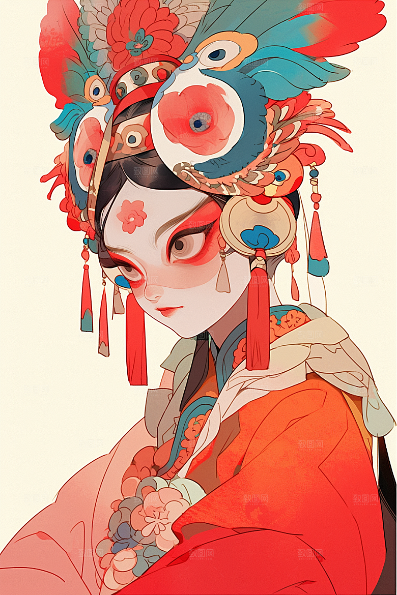 京剧女孩传统风格戏剧插画