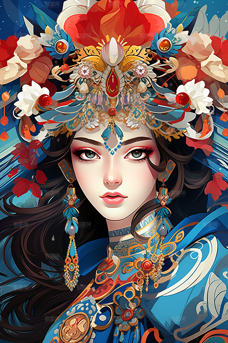 京剧女孩国潮中式插画