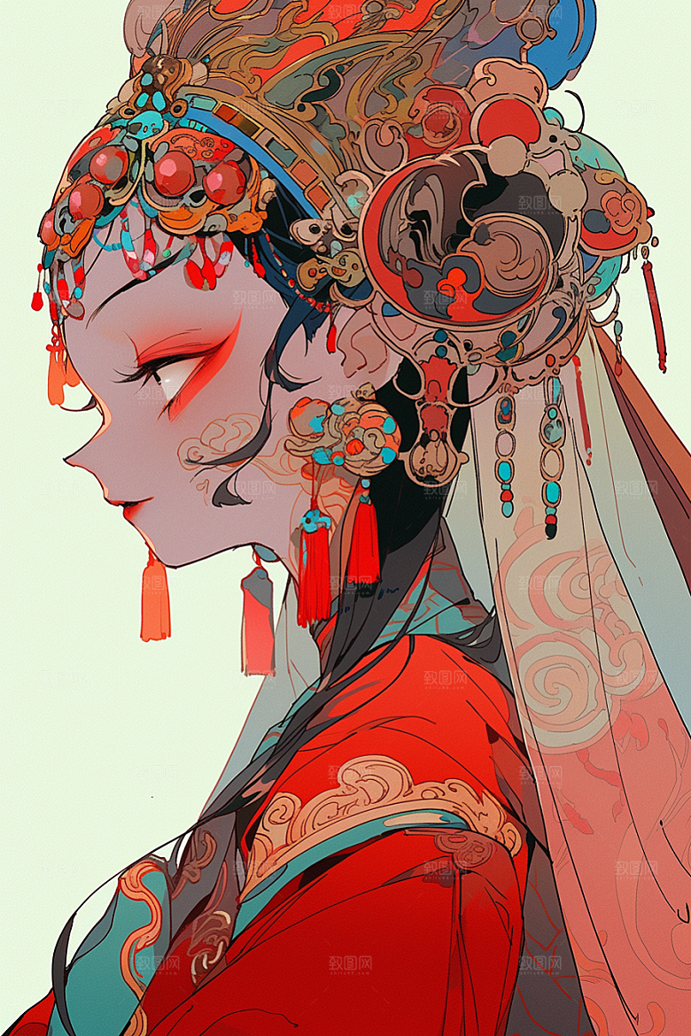 京剧女孩中国风手绘插画