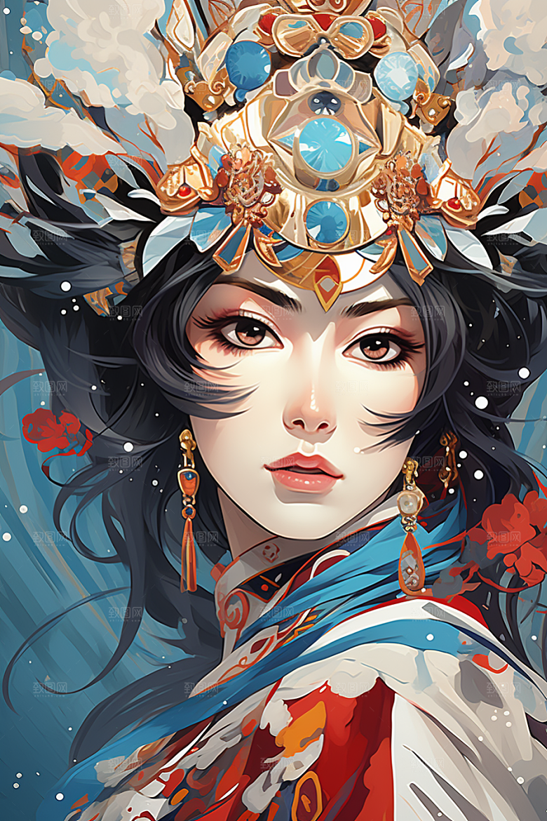 京剧女孩国粹传统风格插画