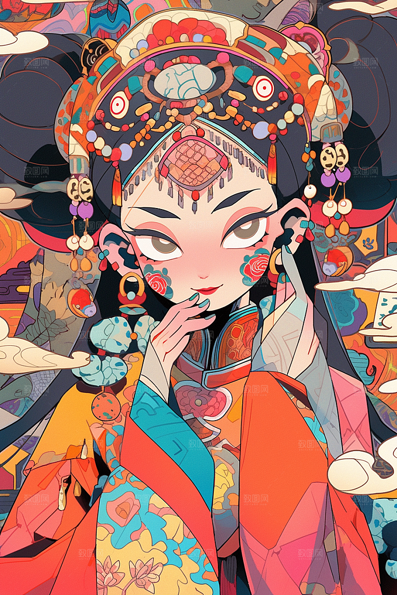 京剧女孩中式国粹插画