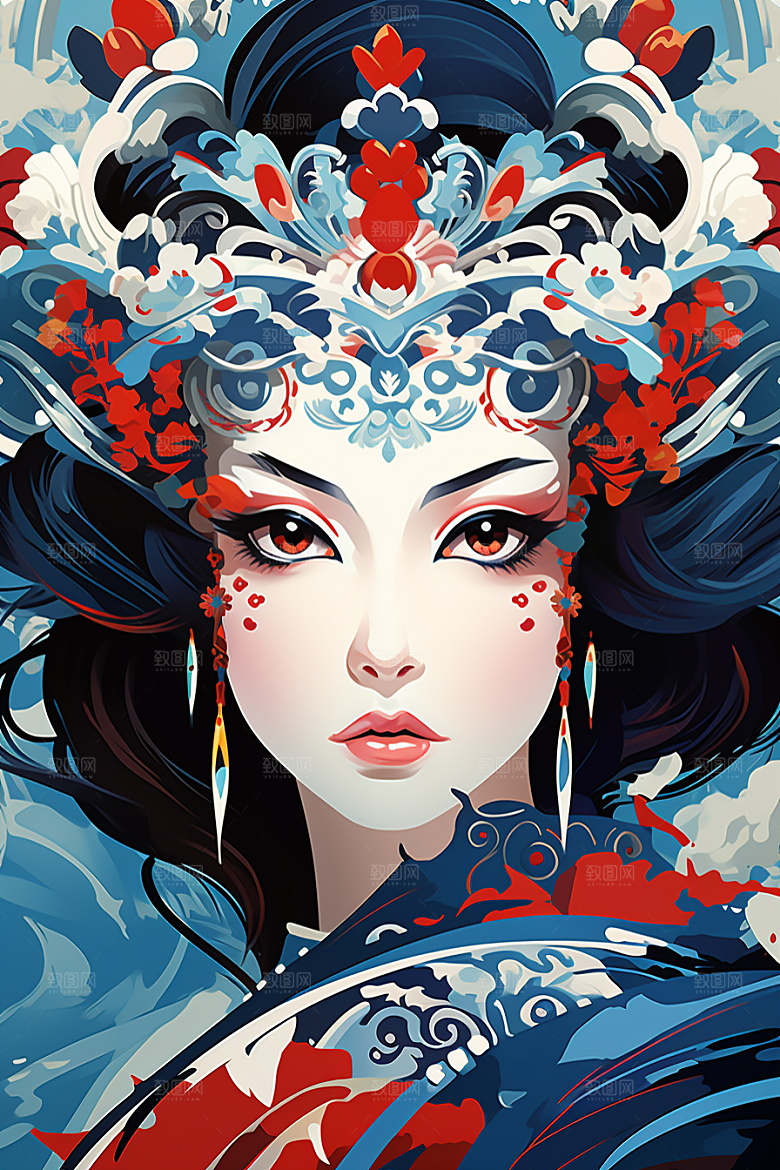 京剧女孩中式国潮插画