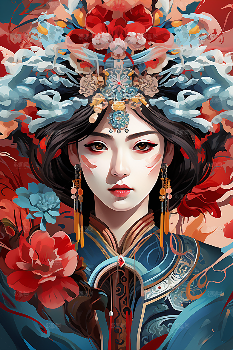 京剧女孩国粹中式插画