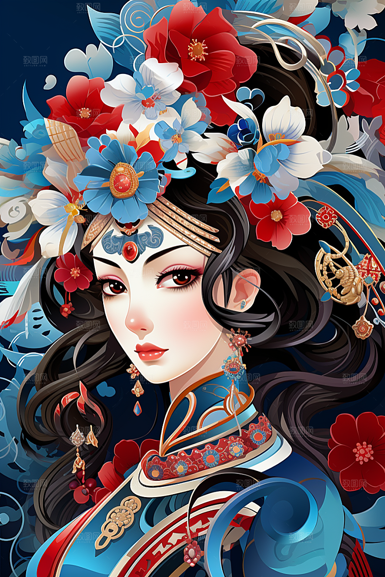 京剧女孩国潮戏剧插画