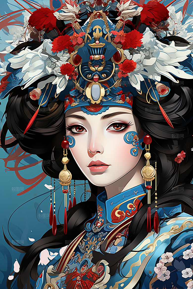 京剧女孩扮相中式插画