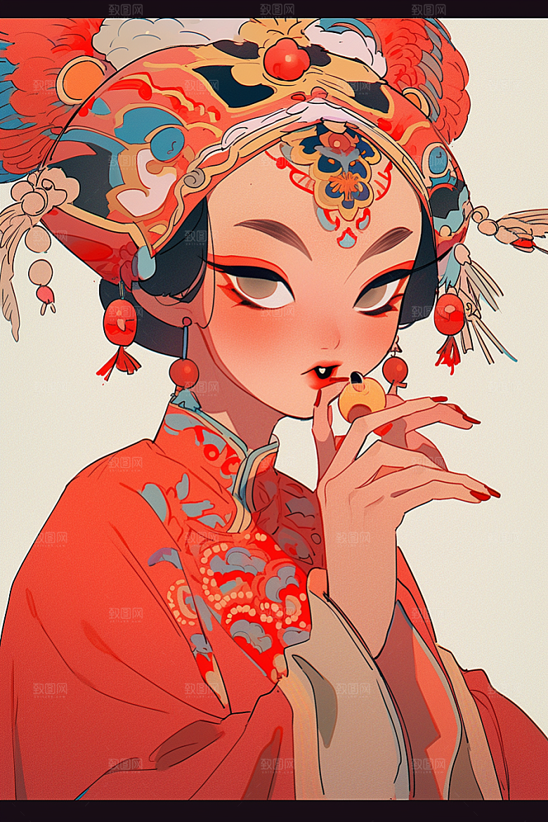 京剧女孩扮相国粹插画