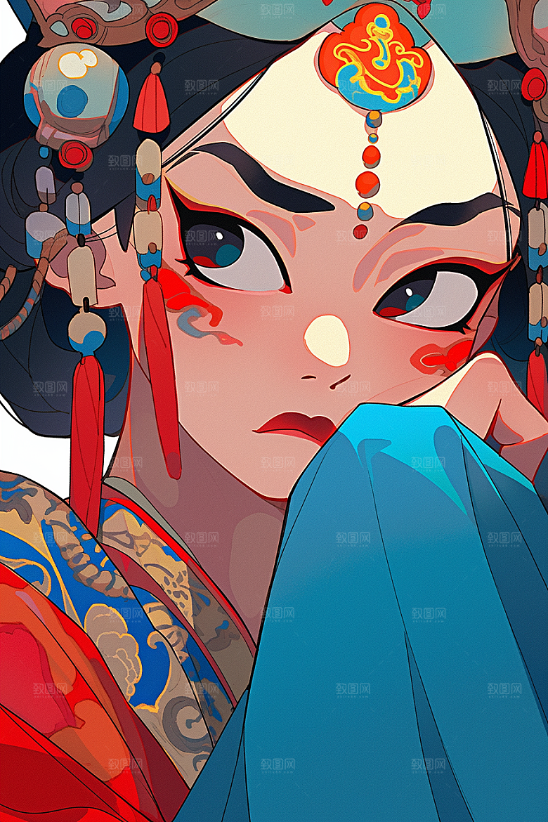 京剧女孩手绘中国风插画
