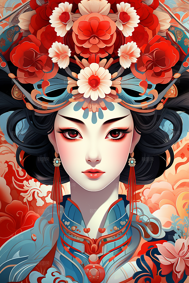 京剧女孩国潮国粹插画