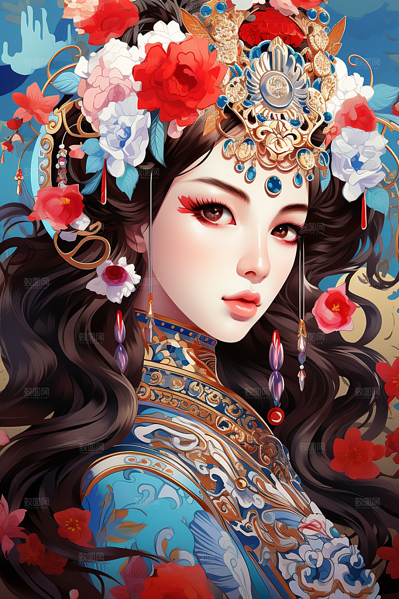 京剧女孩中式国潮插画