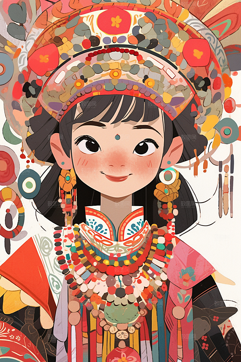 京剧女孩中国风中式插画