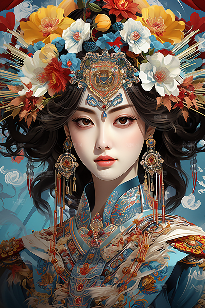 京剧女孩传统风格国潮插画