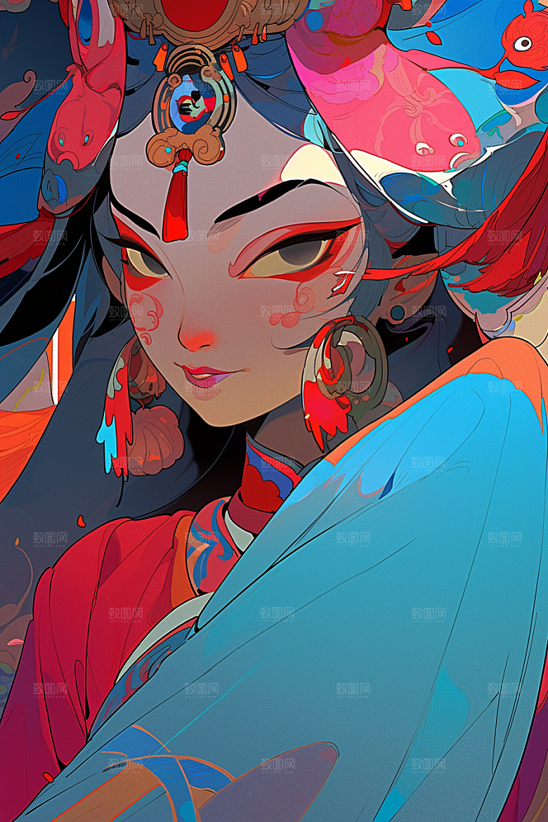 京剧女孩戏剧国潮插画