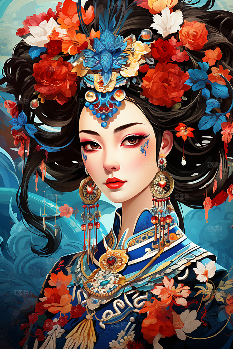 京剧女孩国潮戏剧插画