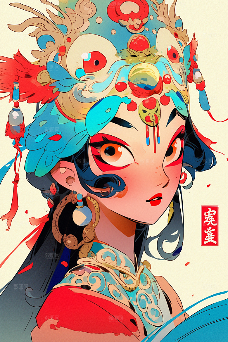 京剧女孩戏剧国粹插画