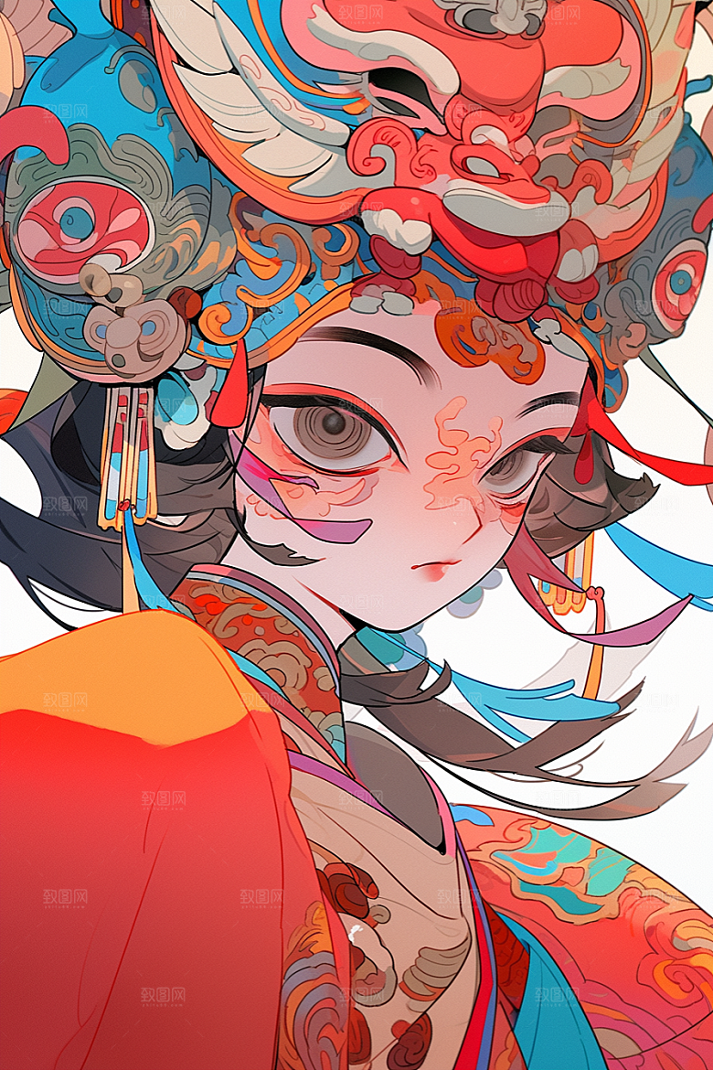 京剧女孩戏剧国潮插画
