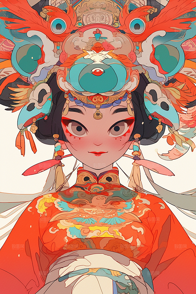 京剧女孩中国风国潮插画