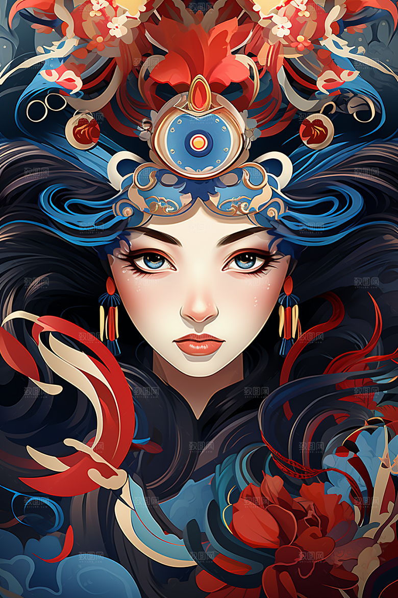 京剧女孩国潮中国风插画
