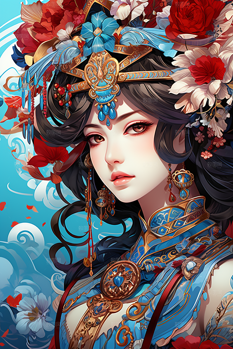 京剧女孩扮相中国风插画